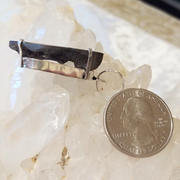 NWOT Titanium Druzy Quartz Pendant Necklace .925 Sterling Overlay - Picture 2 of 2